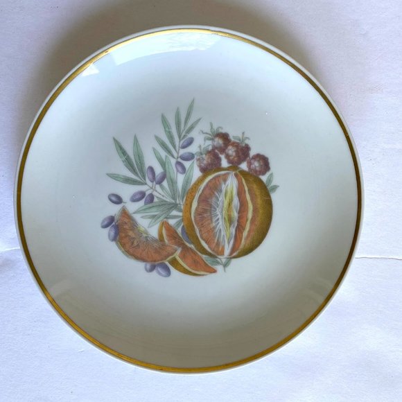Vintage 1960s UPSALA EKEBY Karlskrona Salad Plate -Fruits Center, Thick Gold Rim - Picture 2 of 8